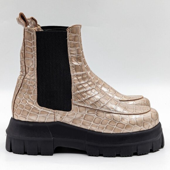 Topshop Women Alpha Patent Leather Croc Print Chelsea Platform Boots 7US EUR38 - Picture 9 of 11